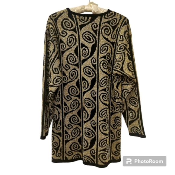 VTG Adrienne Vittadini Gold Black Glitters Wool Blend Tunic Sweater Size LG/XL - Picture 2 of 10